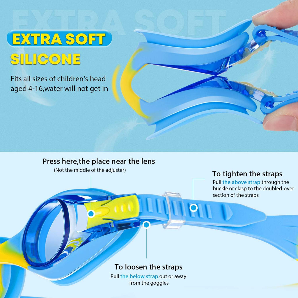 Portzon Swim Goggles for Kids - Anti-Fog, Leak-Proof Design for Clear Vision in Water