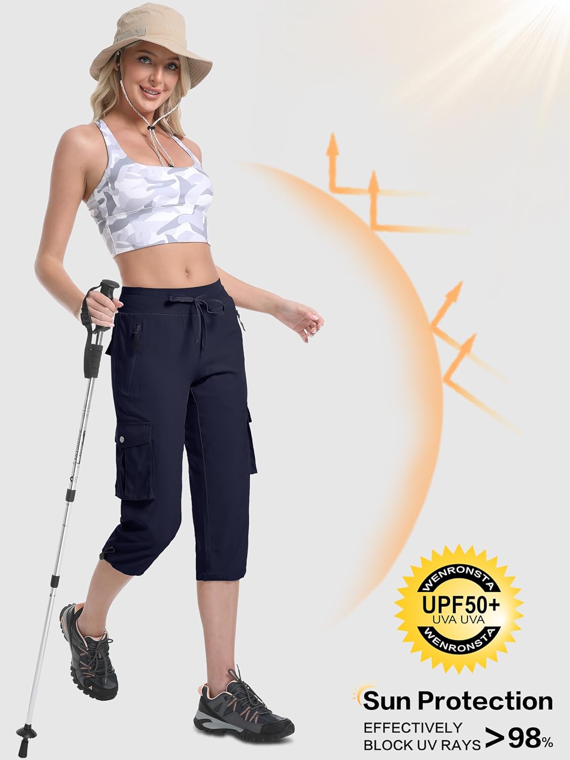 Skiennix Women's Cargo Capris - Lightweight Quick-Dry Hiking Pants for Summer Travel | Elastic Waist, Casual Fit