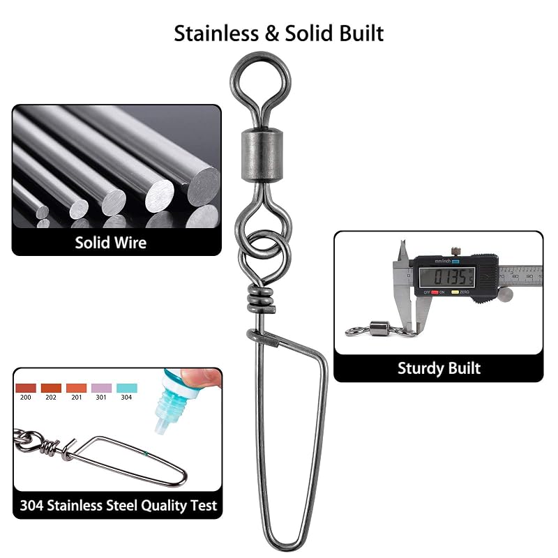 Dr.Fish 30 Pack Barrel Swivels, Stainless Steel Snap Crimps Lure Leader
