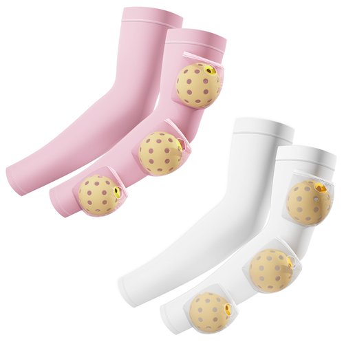 EICEM Pickleball Holder Sleeves, UV Sun Protection Cooling Breathable Compression Arm Sleeves with Pickle Ball Pocket, Lightweight Pickleball Accessories for Men & Women - White & Pink