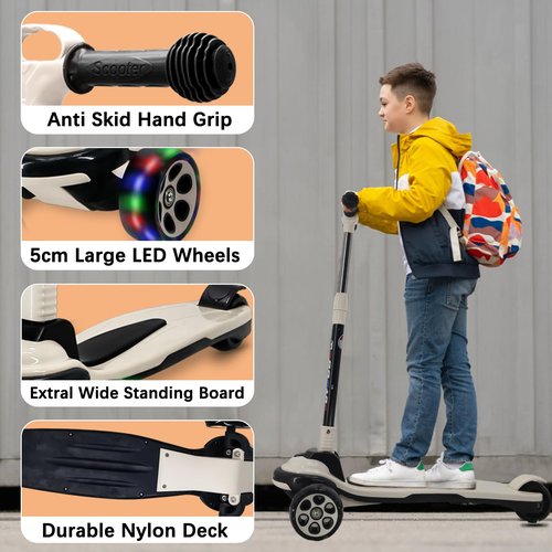 3 Wheels Kick Scooter for Kids Teens Ages 6-18 Years Extral Wide Deck 4 Adjustable Height and Foldable Handlebar LED Flashing Glider Push Scooter for Boys Girls