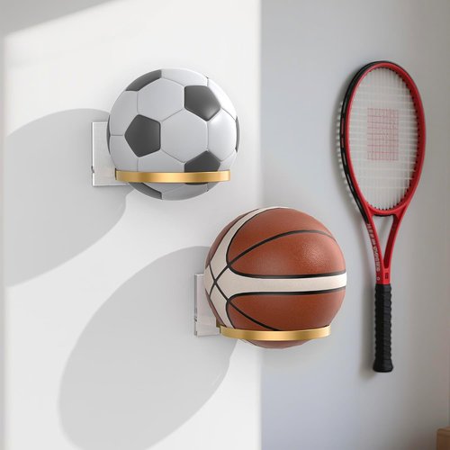 Ball Holder Wall Mount by [Brand Name] - Versatile Sports Ball Display Rack with Acrylic Base & Gold Metal Ring | Perfect for Basketball, Soccer, Football & Volleyball