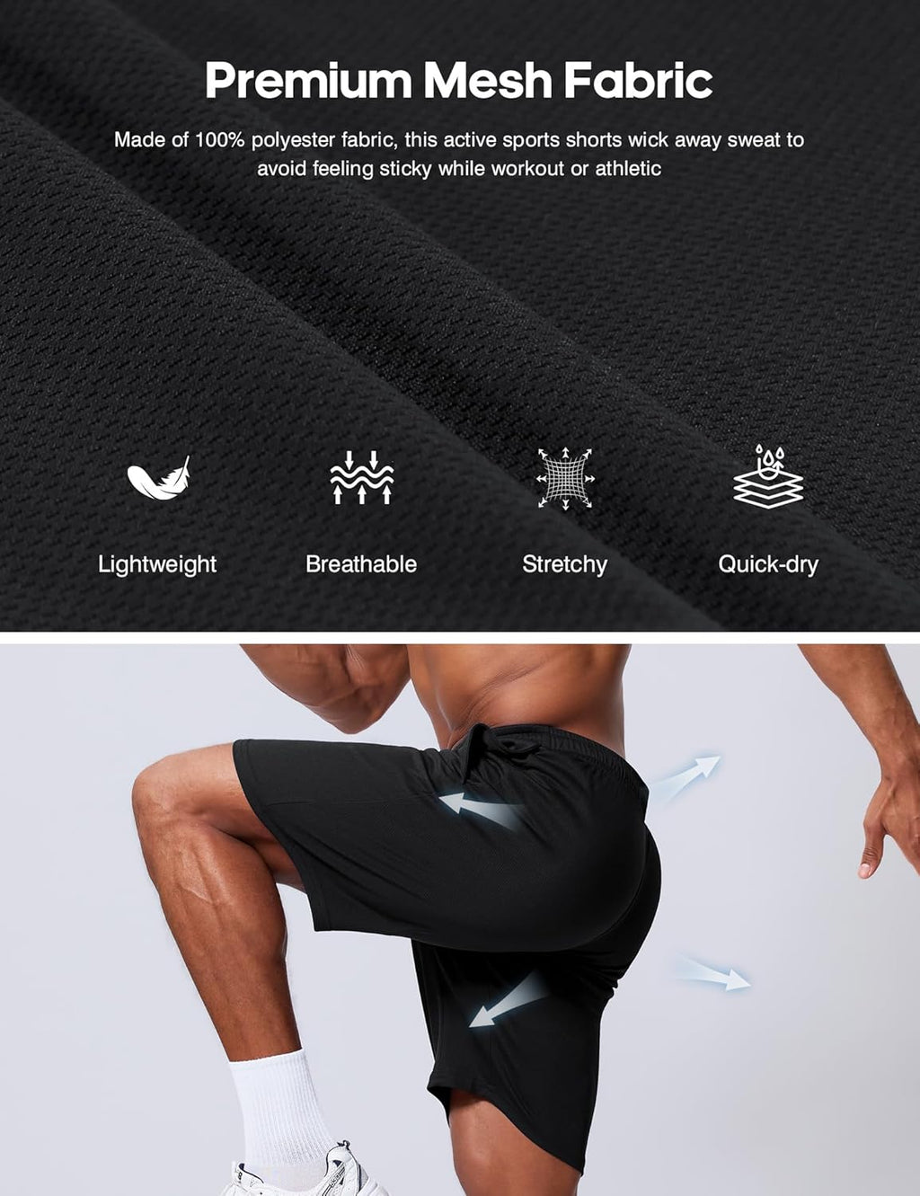Skiennix Men's Athletic Shorts - Quick Dry Mesh Basketball Design | 9-Inch Inseam, Lightweight Gym Wear