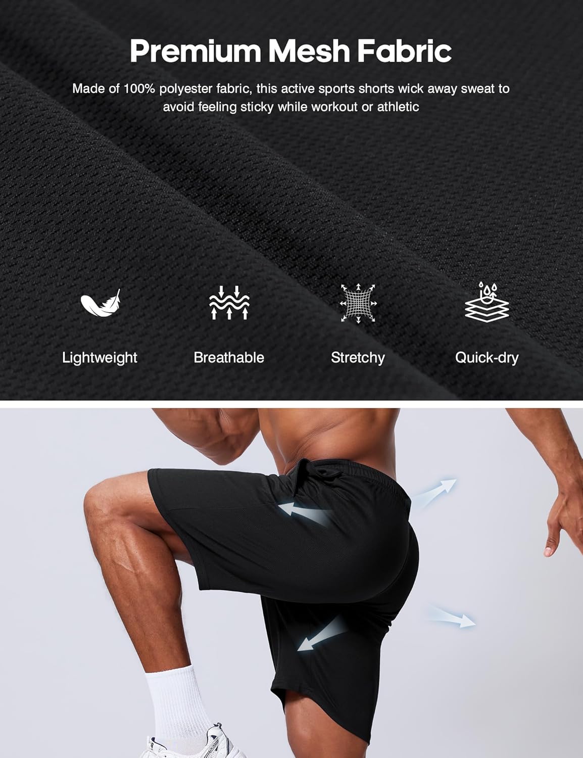 Skiennix Men's Athletic Shorts - Quick Dry Mesh Basketball Design | 9-Inch Inseam, Lightweight Gym Wear