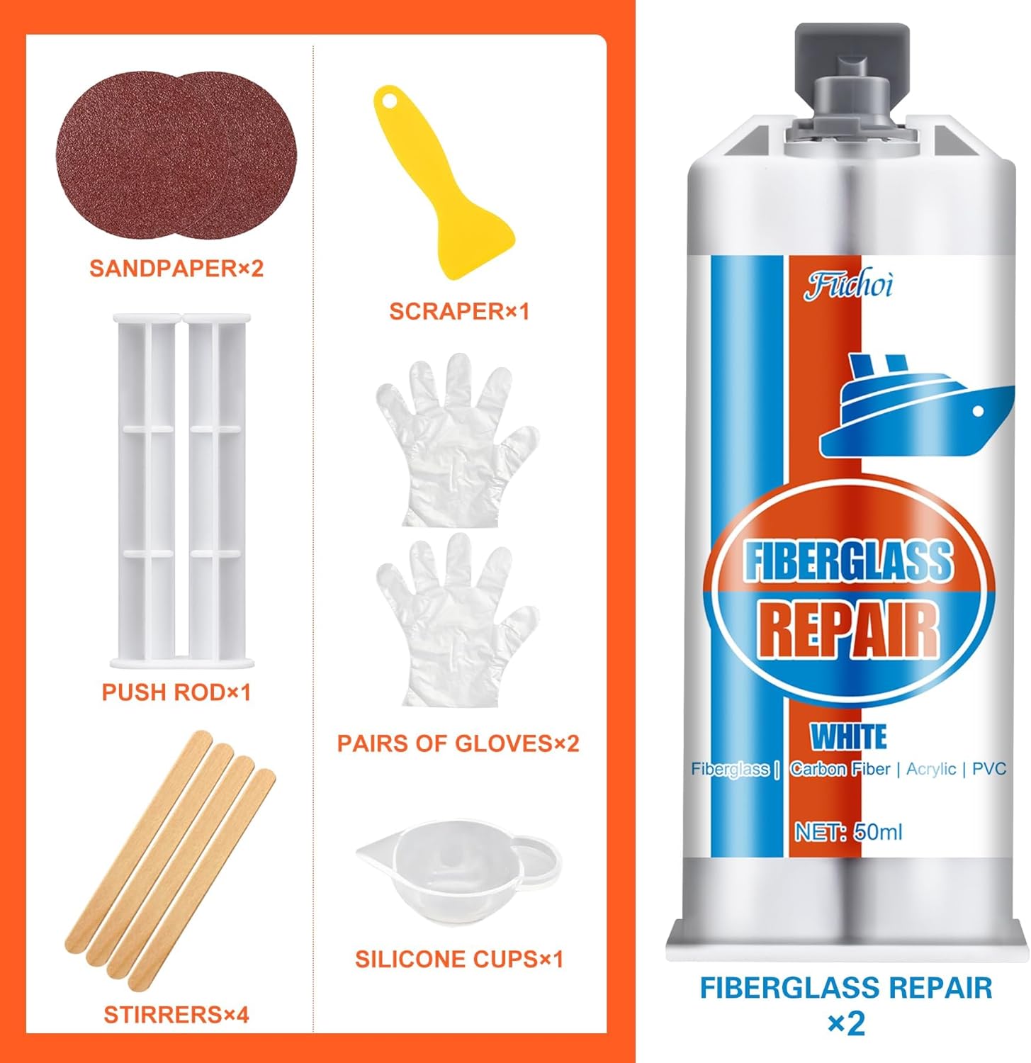 Skiennix Fiberglass Repair Kit - 100ml White Gel Coat for Boats, Surfboards & More | Fix Cracks & Chips