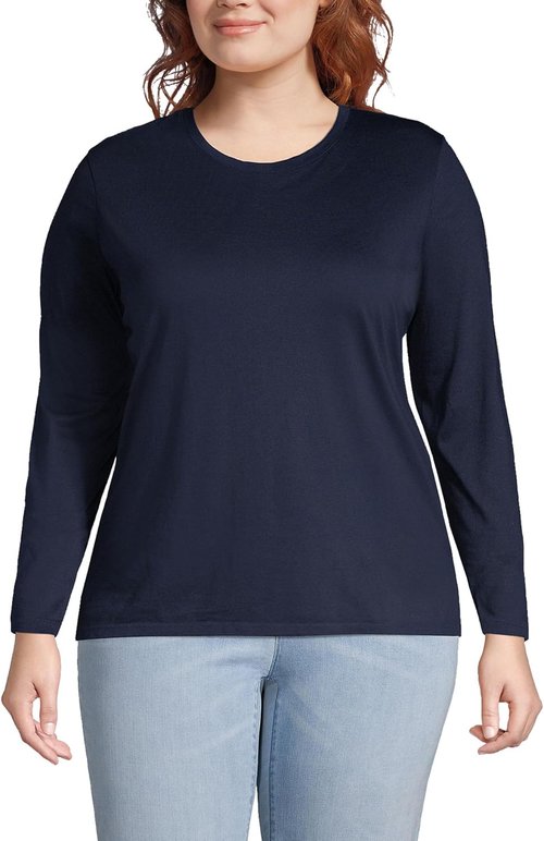 Lands' End Women's Supima Cotton Long Sleeve Crew Neck T-Shirt - Relaxed Fit, American-Grown