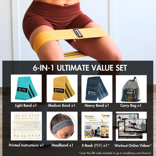 ANIQ® Fabric Resistance Bands - Non-Slip Booty Bands Set for Legs & Butt - 3 Levels for Squats & Glutes