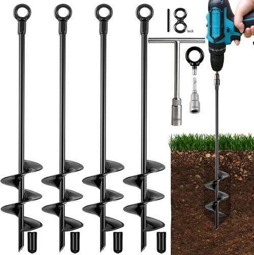 Fabulas Ground Anchors - Heavy Duty 18-Inch Screw-In Earth Anchor Kit | 4 Pack for Trampolines & Sheds