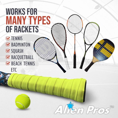 ALIEN PROS Tennis Racket Grip Tape (12 Grips) – Precut and Light Tac Feel Tennis Grip – Tennis Overgrip Grip Tape Tennis Racket – Wrap Your Racquet for High Performance (12 Grips, Neon Yellow)