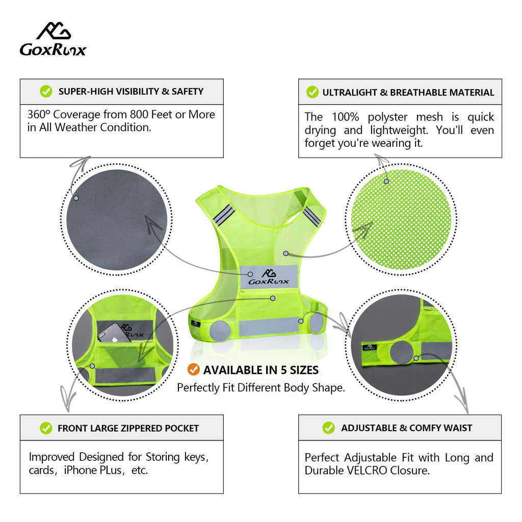 Reflective Vest Running Gear, Lightweight Motorcycle Cycling Reflective Vests with Large Pocket & Adjustable Waist for Women Men Running Safety Vest with Reflective Bands (Green, X-Large)