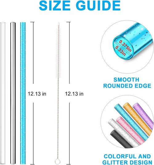Alwenid Reusable Glitter Clear Stainless Steel Straws - 8PCS Color Replacement Set for Stanley & Owala Tumblers | BPA Free & Dishwasher Safe