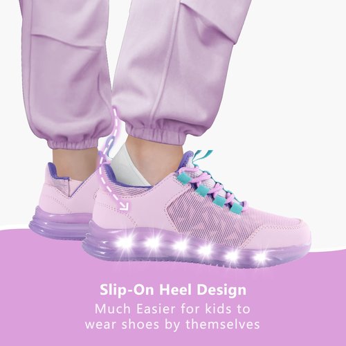 LOUGSIN Girls Light Up Shoes Lightweight Mesh Breathable Adorable GlowDash Walking Running Sneakers for Little Kid Purple Size 13