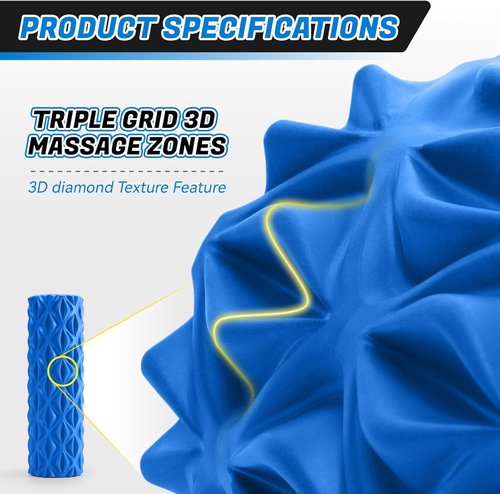 Foam Roller - High Density Deep Tissue Massager | 15-Inch Patented Design for Muscle Relief (Blue)