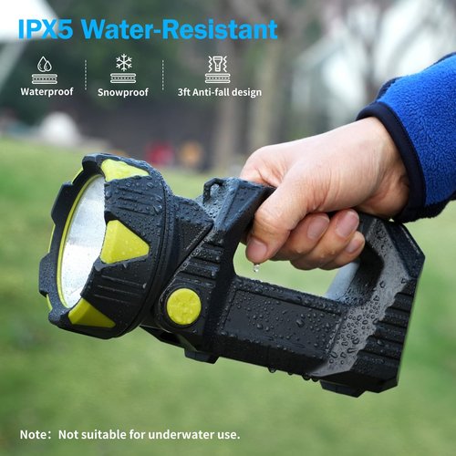 Bochaos LED Spotlight, 10000 Lumens Rechargeable Flashlight, 90° Rotate, 8 Modes with Cob& Tail Light, IPX5 Waterproof,4800mAh Battery, Handheld Flashlight for Camping, Emergency