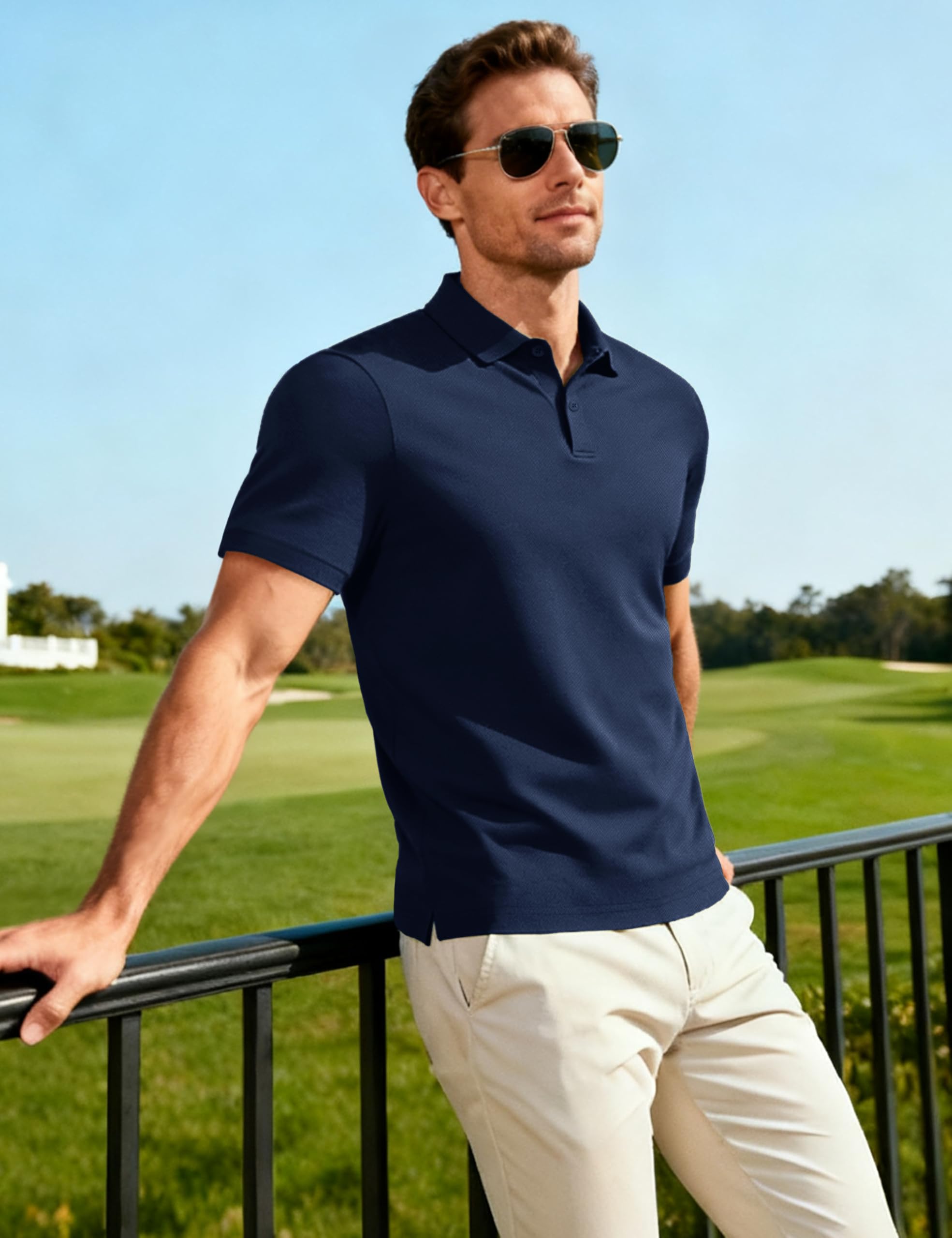 MAGCOMSEN Men's Polo Shirts Short Sleeve Collared Performance Dry Fit Breathable Golf Athletic Casual Navy Blue, XL