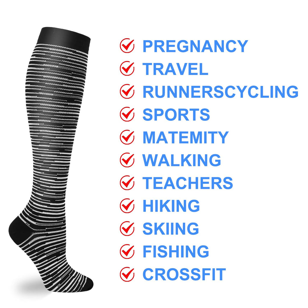 Double Couple 6 Pairs Compression Socks for Men Women 20-30mmhg Wide Calf Compression Sock for Sports Circulation