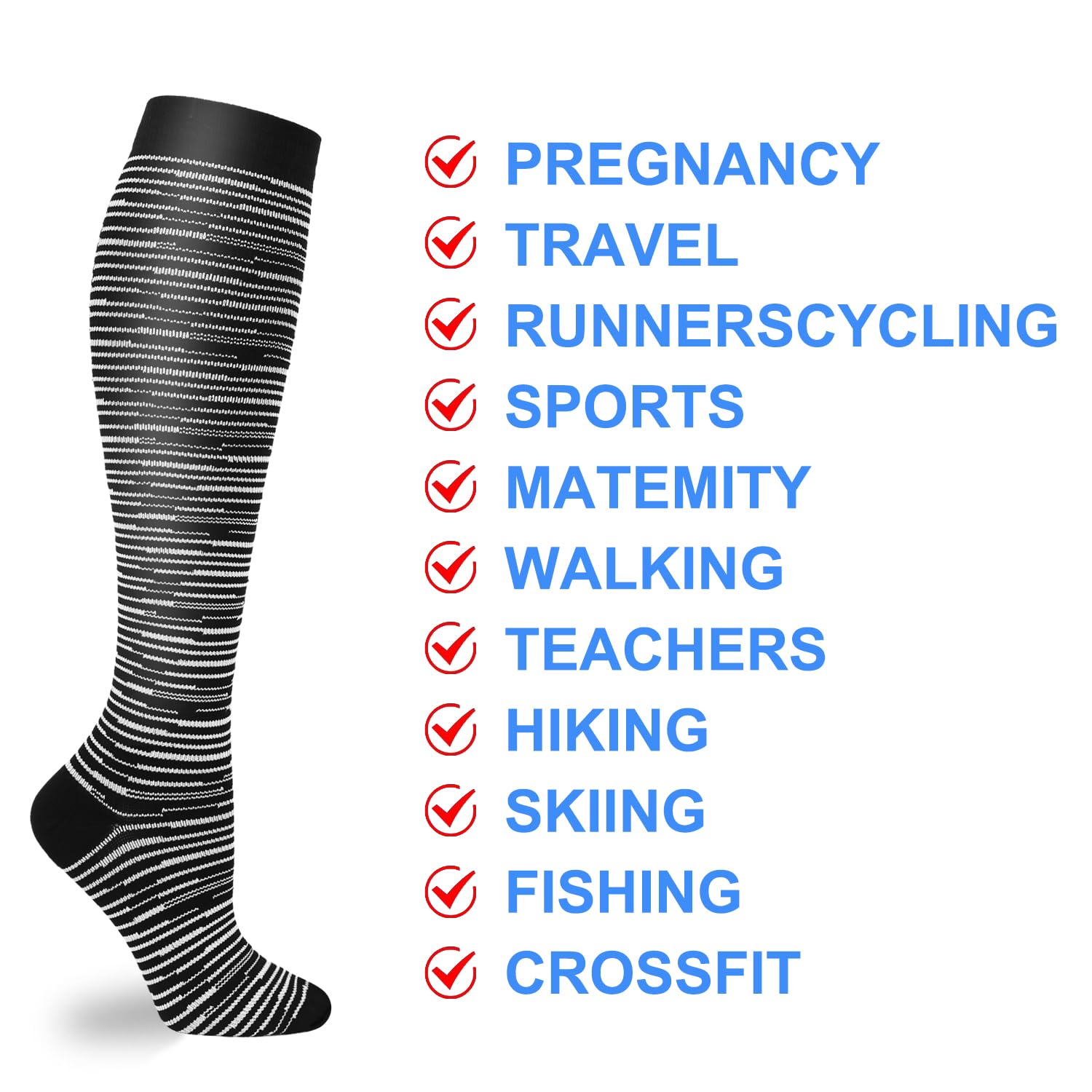 Double Couple 6 Pairs Compression Socks for Men Women 20-30mmhg Wide Calf Compression Sock for Sports Circulation