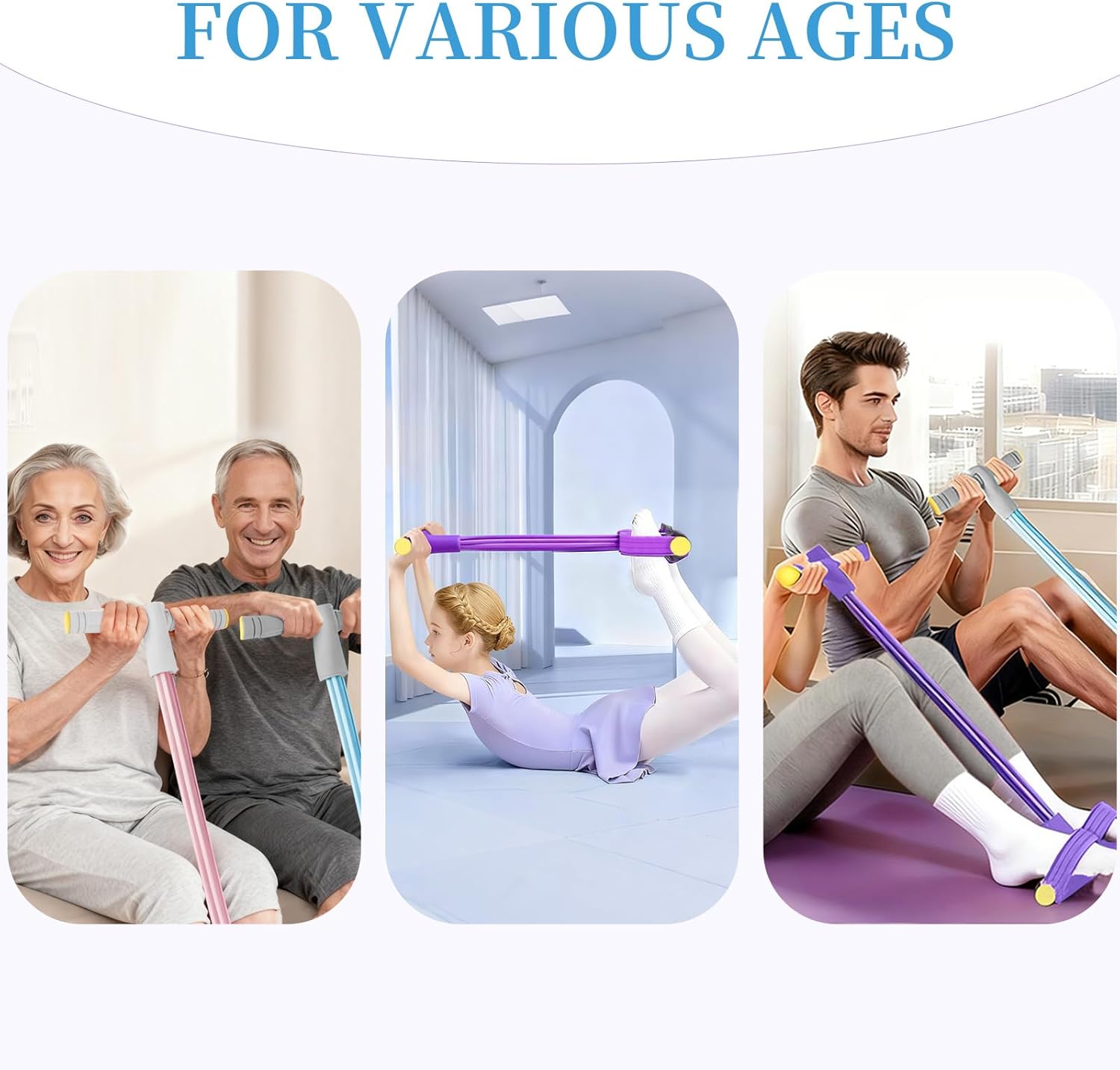 Pedal Resistance Bands - Durable 6-Tube Fitness Bands with Handles for Abdomen, Waist, Arms & Legs