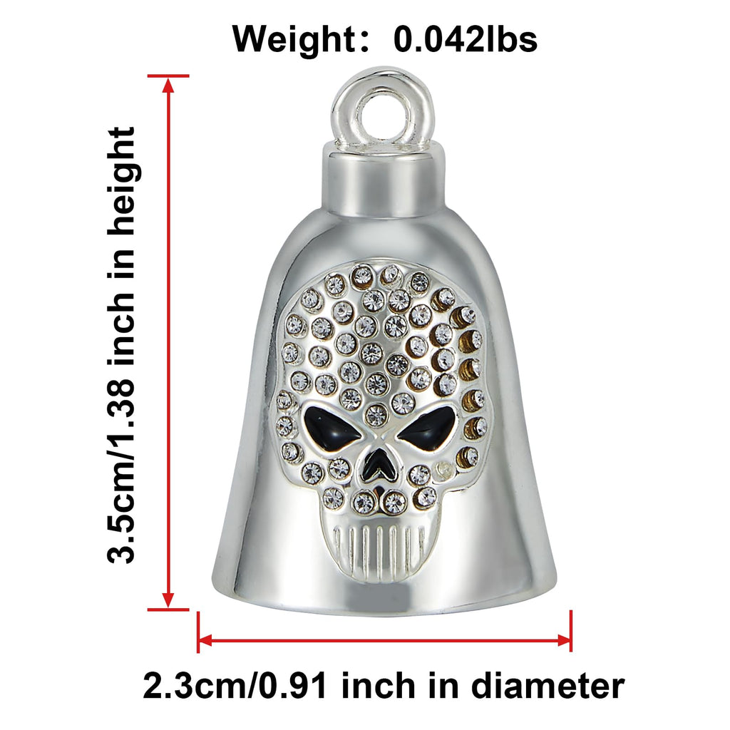 RiderVibe Motorcycle Bells for Biker Good Luck Riding Bells Guardian Biker Bells with Lanyard and CZ (Skull, 1)