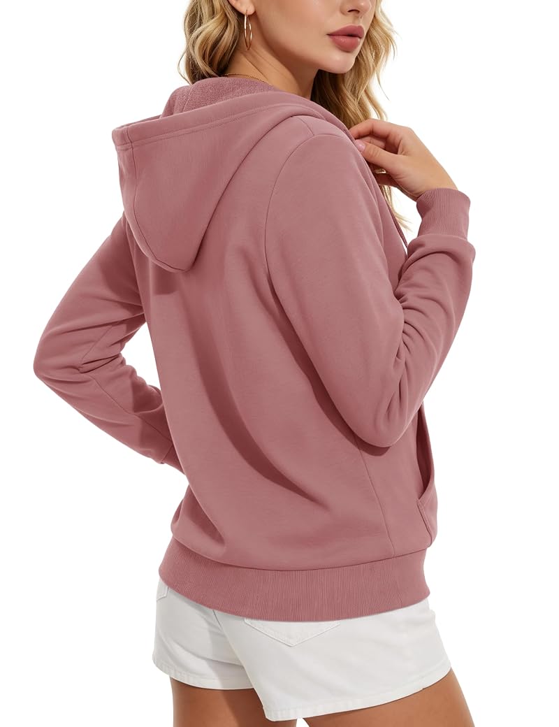 MAGCOMSEN Pink Medium Zip Up Hoodie Women Fleece Lined Jacket