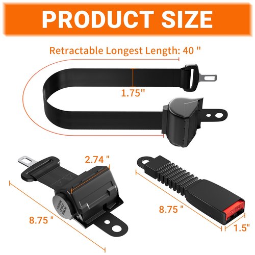 CLUBRALLY Golf Cart Seat Belts, 40" Retractable Universal Golf Cart Seatbelts Kit, Fits Club Car EZGO, Yamaha