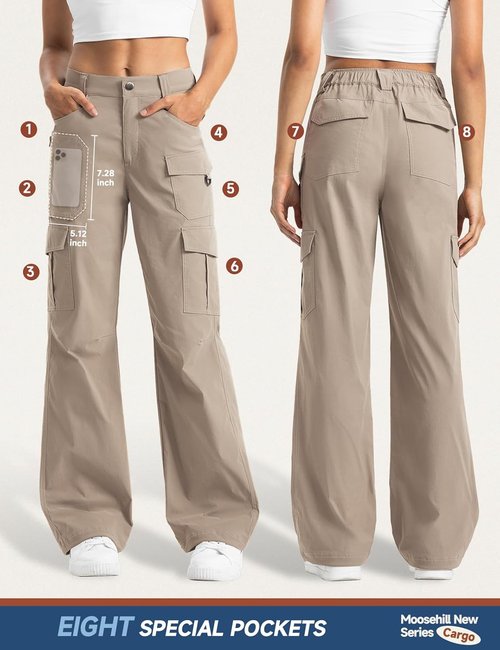 Moosehill Women's Cargo Hiking Pants - High-Waisted, Lightweight, Water-Resistant | Perfect for Outdoor Adventures