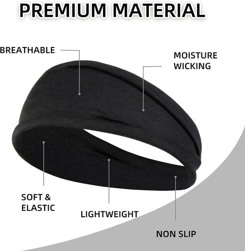 Huachi Women's Black Headbands - Non-Slip Elastic Hair Accessories | Pack of 4 Stylish Workout Bands