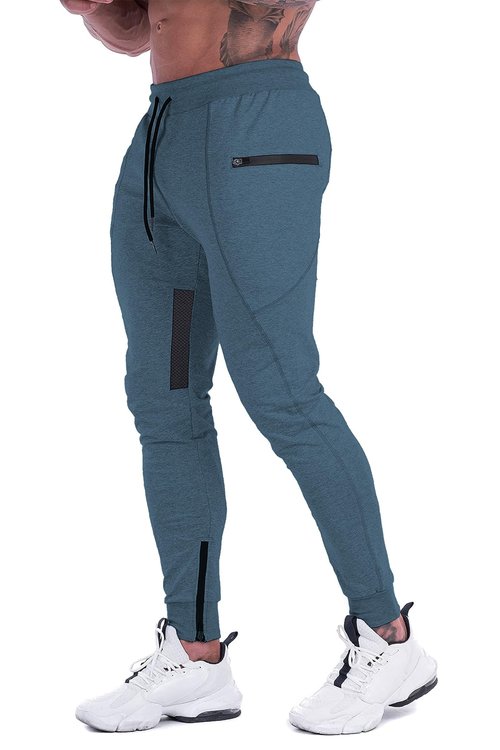 FIRSTGYM Mens Joggers Sweatpants Slim Fit Workout Training Thigh Mesh Gym Jogger Pants with Zipper Pockets Navy Blue