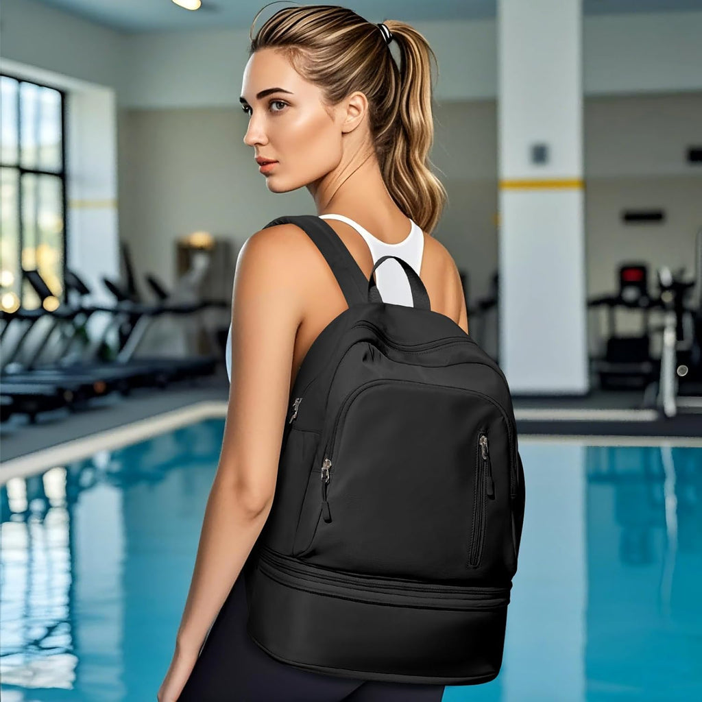 Skiennix Gym Backpack - Lightweight Waterproof Sports Bag with Shoe Compartment | Black