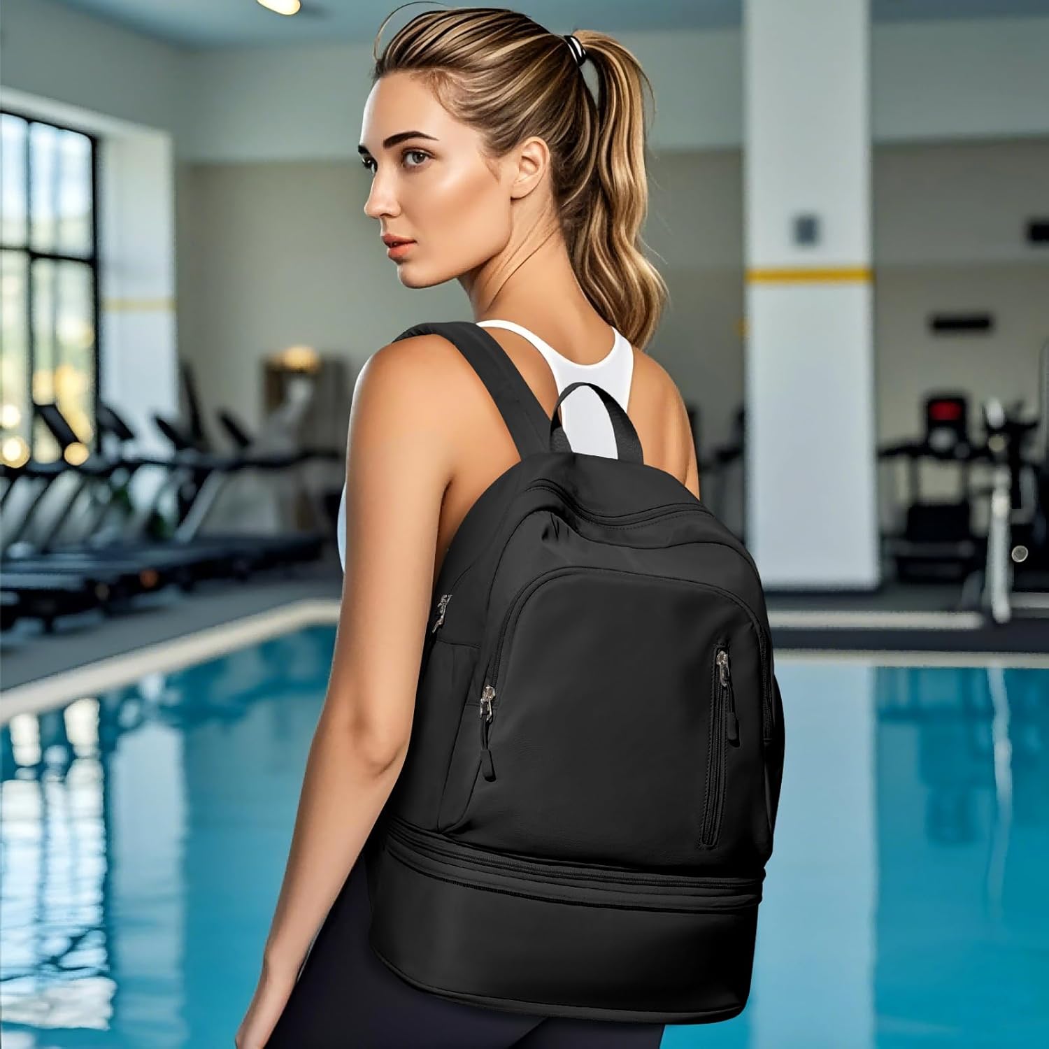 Skiennix Gym Backpack - Lightweight Waterproof Sports Bag with Shoe Compartment | Black