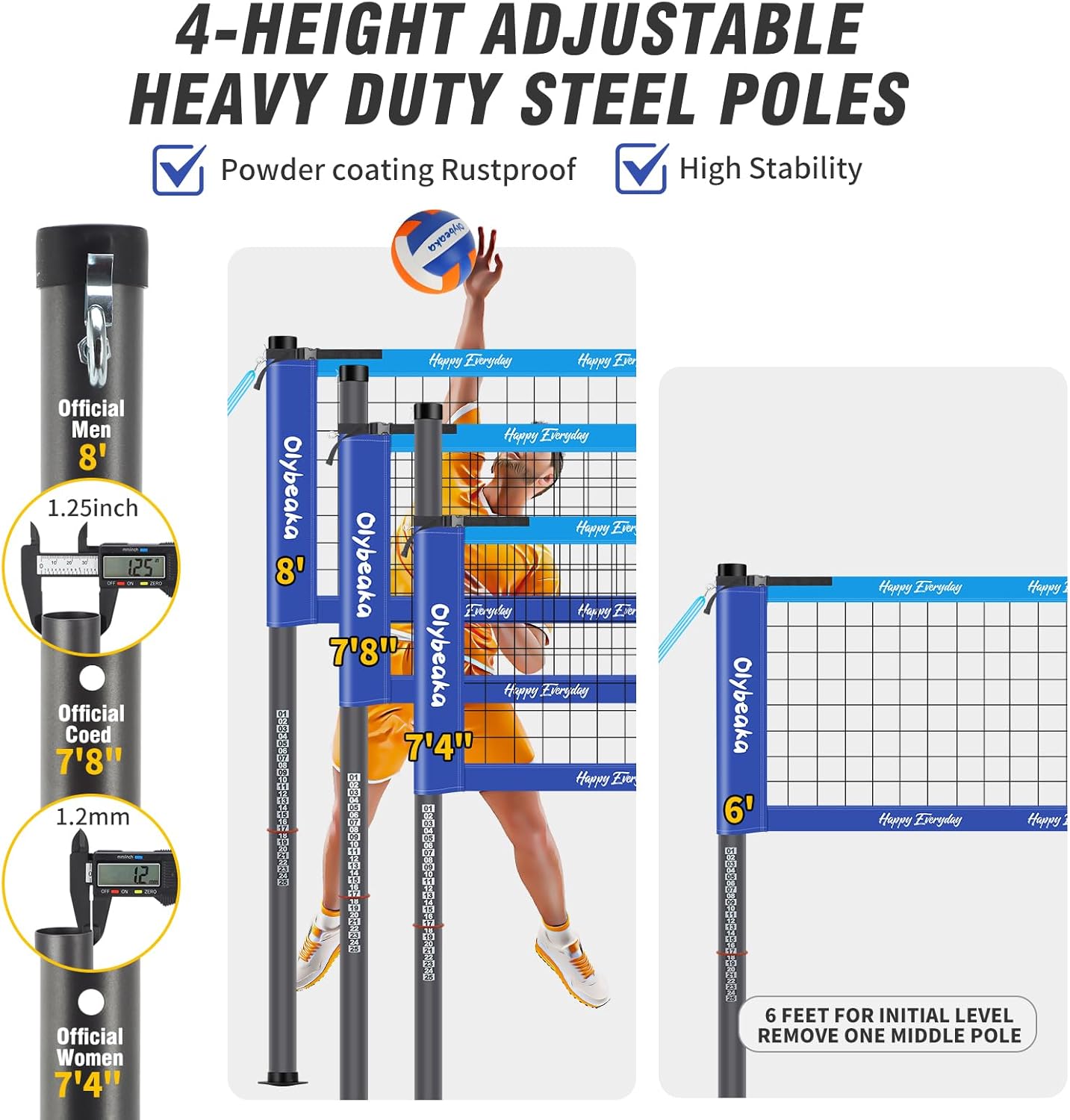 Skiennix Portable Outdoor Volleyball Net Set - Heavy Duty Poles, Durable Net & PU Volleyball | 32ft, Blue