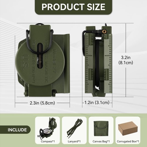Military Compass, with Sighting Lines, Impact Resistant & Waterproof Compass for Outdoor, Hiking, Hunting, Backpacking Camping,Tactical, and Survival