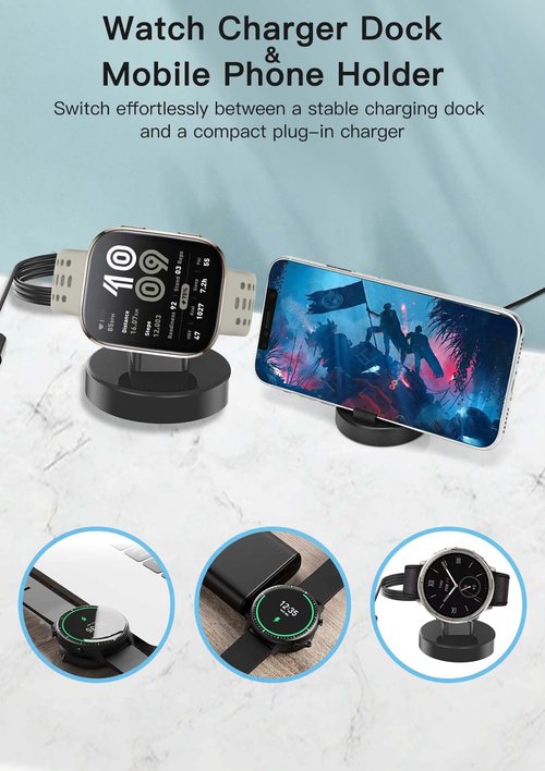YAJOJO Portable 2-in-1 Magnetic Charger for Amazfit Bip 6/Amazfit Active 2 Square/Active 2 - Travel Separable Magnetic Charging Dock with USB Charger Cable