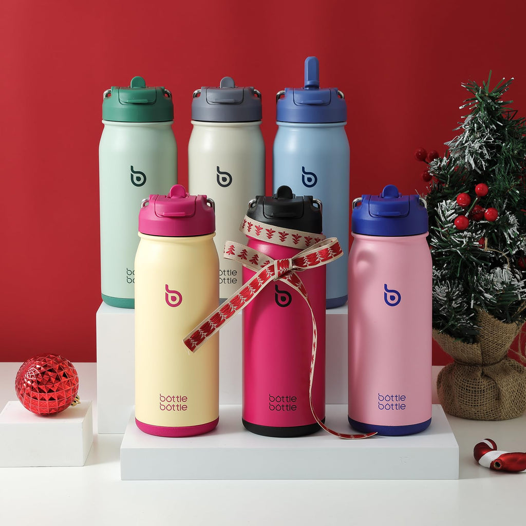 BOTTLE BOTTLE 16 oz sports water bottle stainless steel insulated kids water bottle with straw and pills holder for gifts and school (purple)