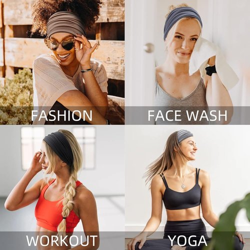 Huachi Wide Headbands for Women - Non-Slip Thick Elastic Hair Bands | Boho Style for Workouts & Running