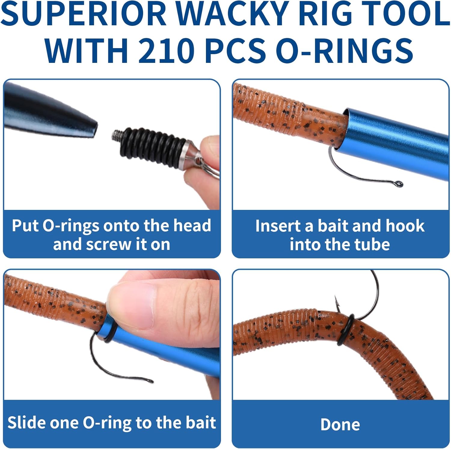 Truscend Gradient Fishing Wacky Rig Tool - 210 Pcs Silicone O Rings for 3"-4" & 5"-7" Worm Lures