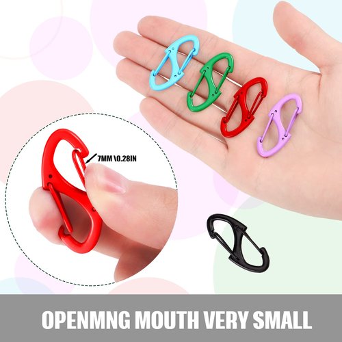 Moxweyeni 20 Pcs Zipper Clip S Carabiner Clips Small Alloy Snap Hook Anti Theft 1. 6 Inch Mini Dual Wire Gate Interlocking Keychain Clip Attachment for Women Men Camping Hiking(Bright Colors)