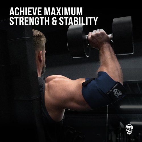 Gymreapers Weightlifting Elbow Wraps (1 Pair) - Flexible 40'' Elbow Compression Strap & Joint Support Brace - For Bench Press, Powerlifting, and Pressing (Navy)