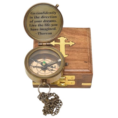 Engraved Antique Nautical Directional Magnetic Compass with Scripture Baptism Gifts, Graduation Highschool Gift for him with Wooden Case Go Confidently Compass in Cross Wooden Box
