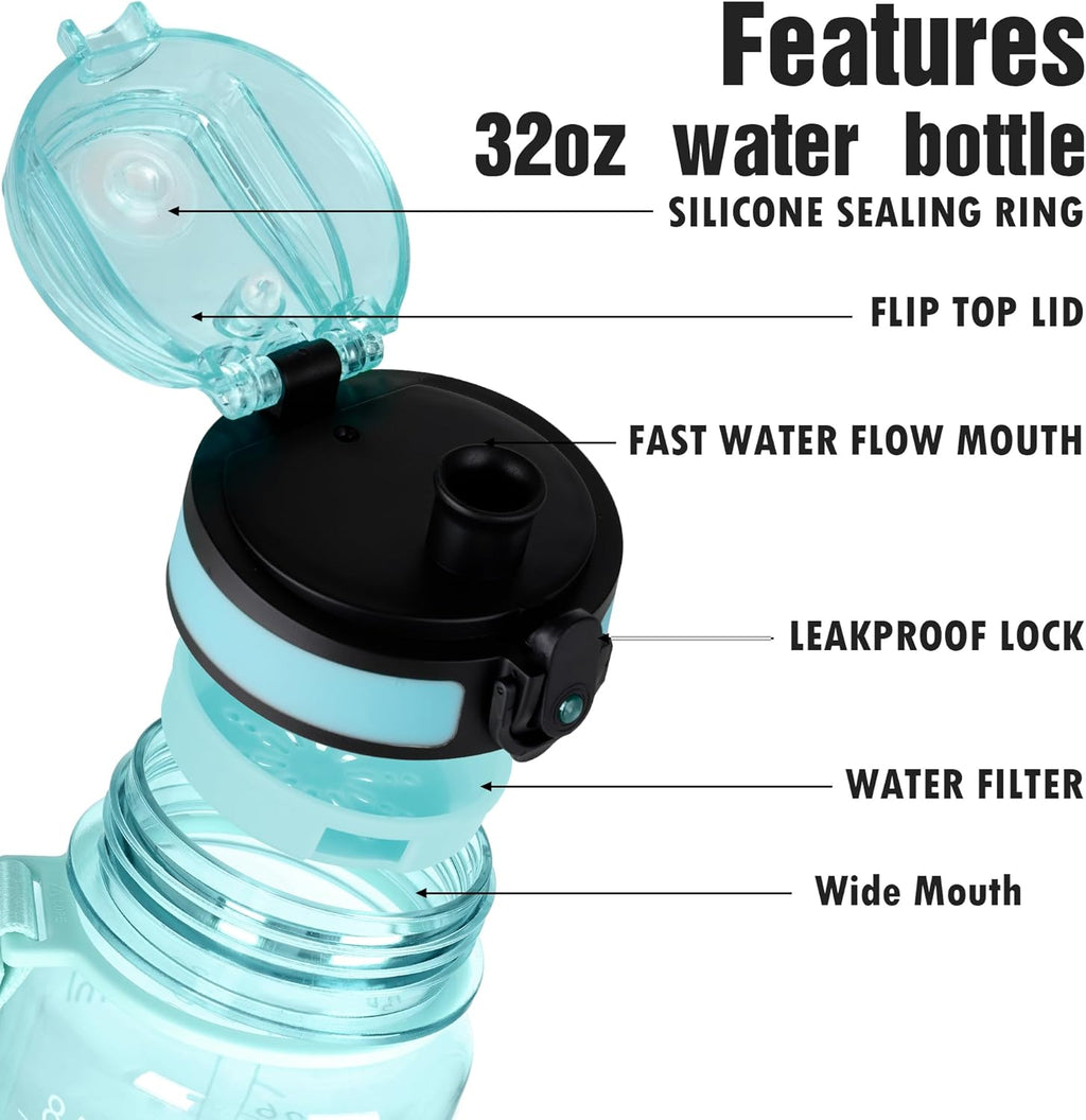 OLDLEY 32oz Motivational Sports Water Bottle - BPA-Free Tritan, Leakproof Design with Time Markers