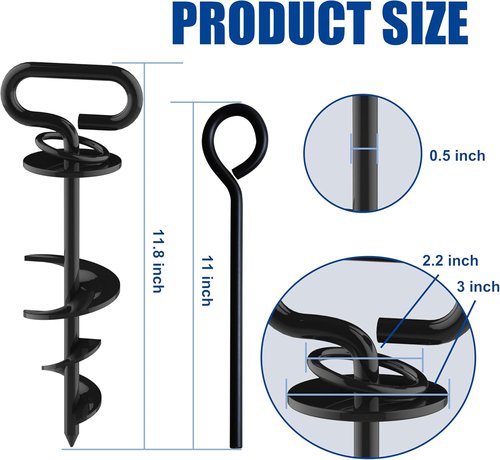 Eurmax USA Heavy-Duty Dog Tie Out Stake - Triple Lock Anchor for Large Dogs | 2-Pack Black