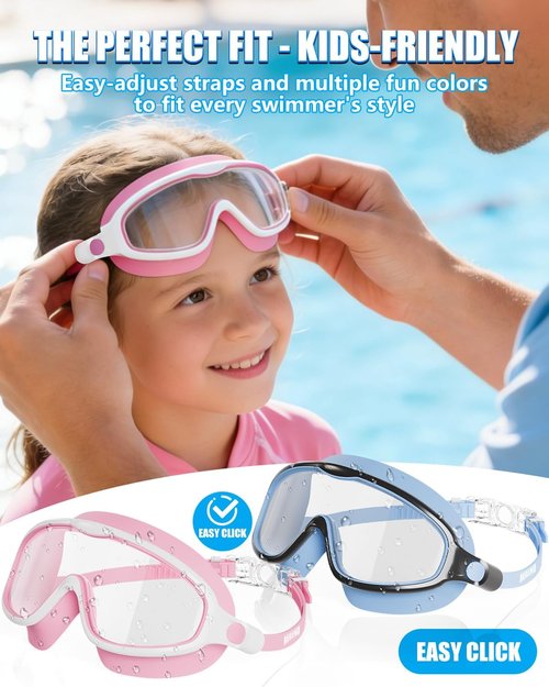 Aegend Swim Goggles for Kids | 2-Pack Wide Frame Anti-Fog & UV Protection - Clear Vision for Ages 3-14