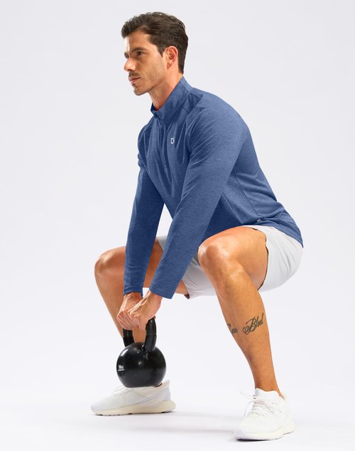G Gradual Men's Running Shirts Long Sleeve Athletic Shirt Lightweight Quick Dry Quarter Zip Pullover for Men Workout Gym Golf(Blue Heather,L)