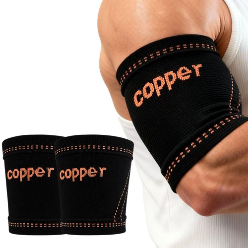 JIQUD Bicep Compression Sleeve, Copper-Infused Bicep Tendonitis Brace & Tricep Tendonitis Sleeve for Pain Relief Recovery,3D Knit Upper Arm Support for Men & Women