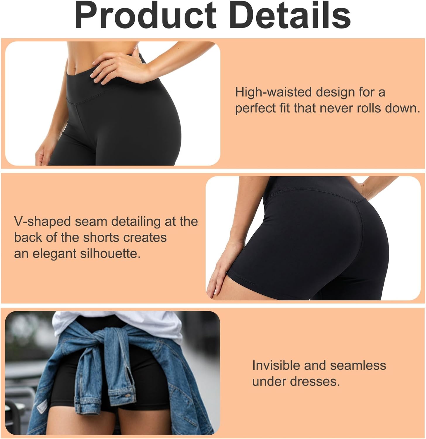 Skiennix Workout Biker Shorts - 2.5" High Waisted Tummy Control Spandex | Black Athletic Shorts for Gym & Yoga