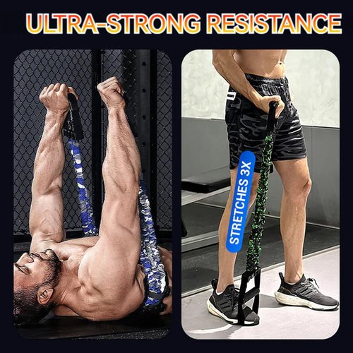 Natural Latex 3-Hole Resistance Stretcher, 2025 New Chest Expander Stretch Bands for Men, High Elasticity & Tear Resistant Exercise Bands with Handles, Full-Body Basic Training (Red * 75Lbs)