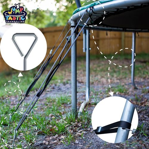 Jump Tastic Trampoline Anchors - 8 Heavy-Duty Anti-Rust Stakes & Straps for High Wind Stability