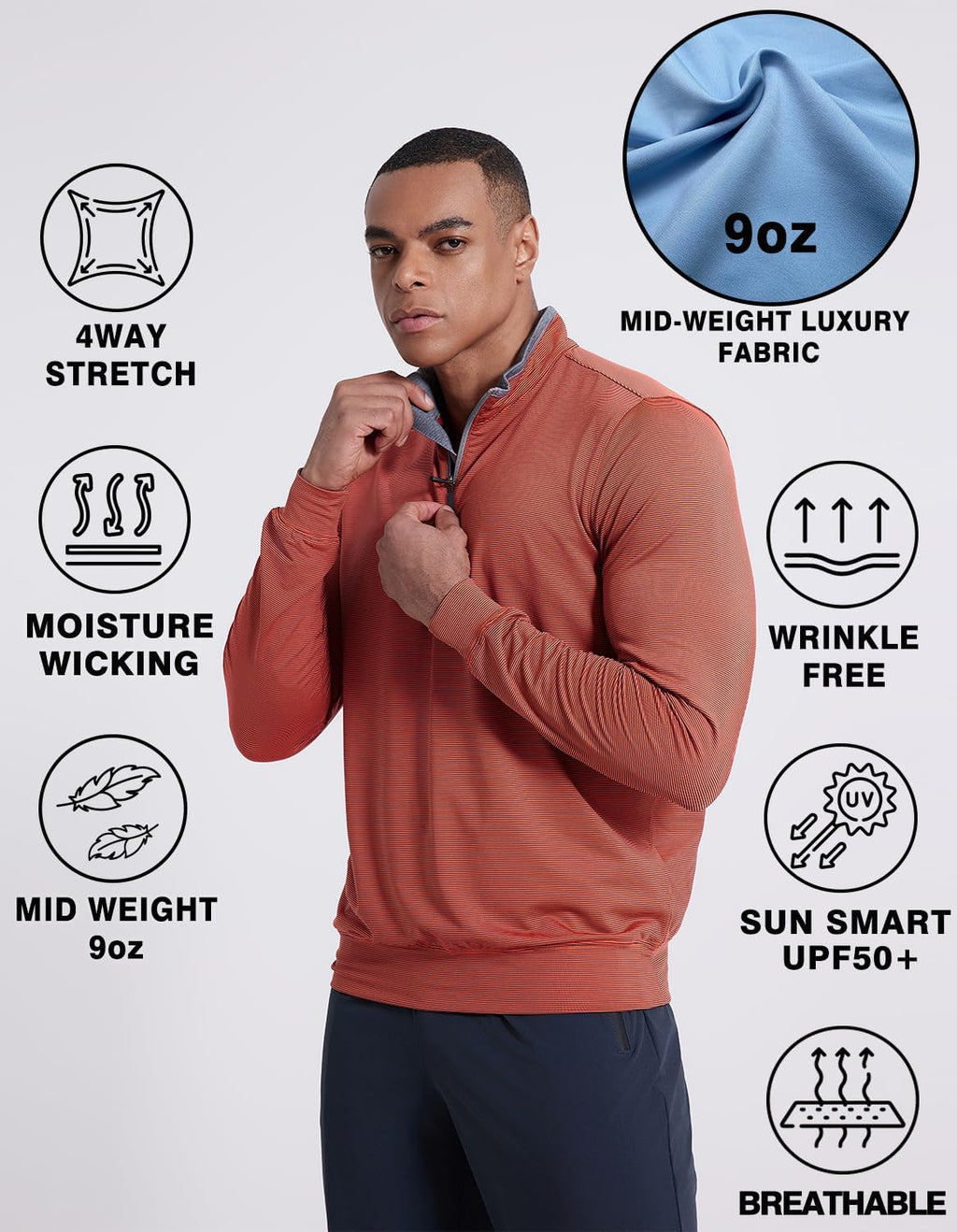 Skiennix Men's Quarter Zip Pullover Fleece Sweatshirt - Lightweight Athletic Golf Top | UPF 50+