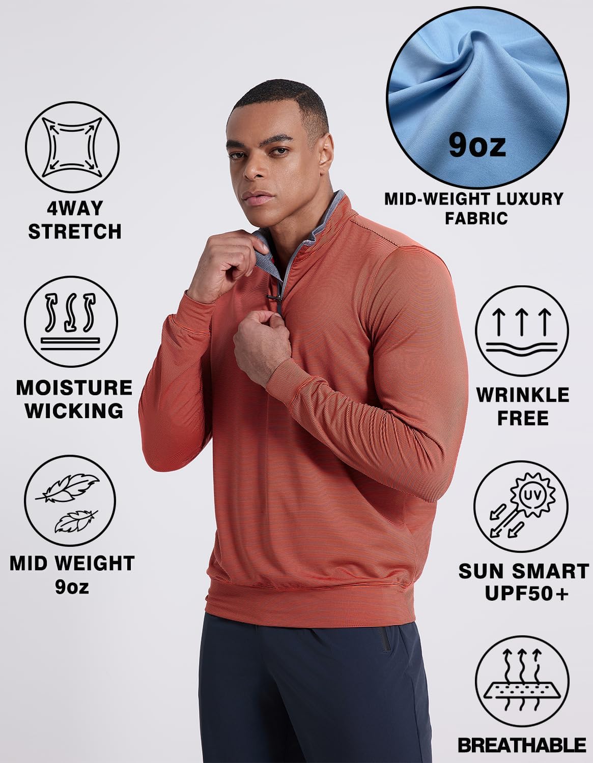 Skiennix Men's Quarter Zip Pullover Fleece Sweatshirt - Lightweight Athletic Golf Top | UPF 50+