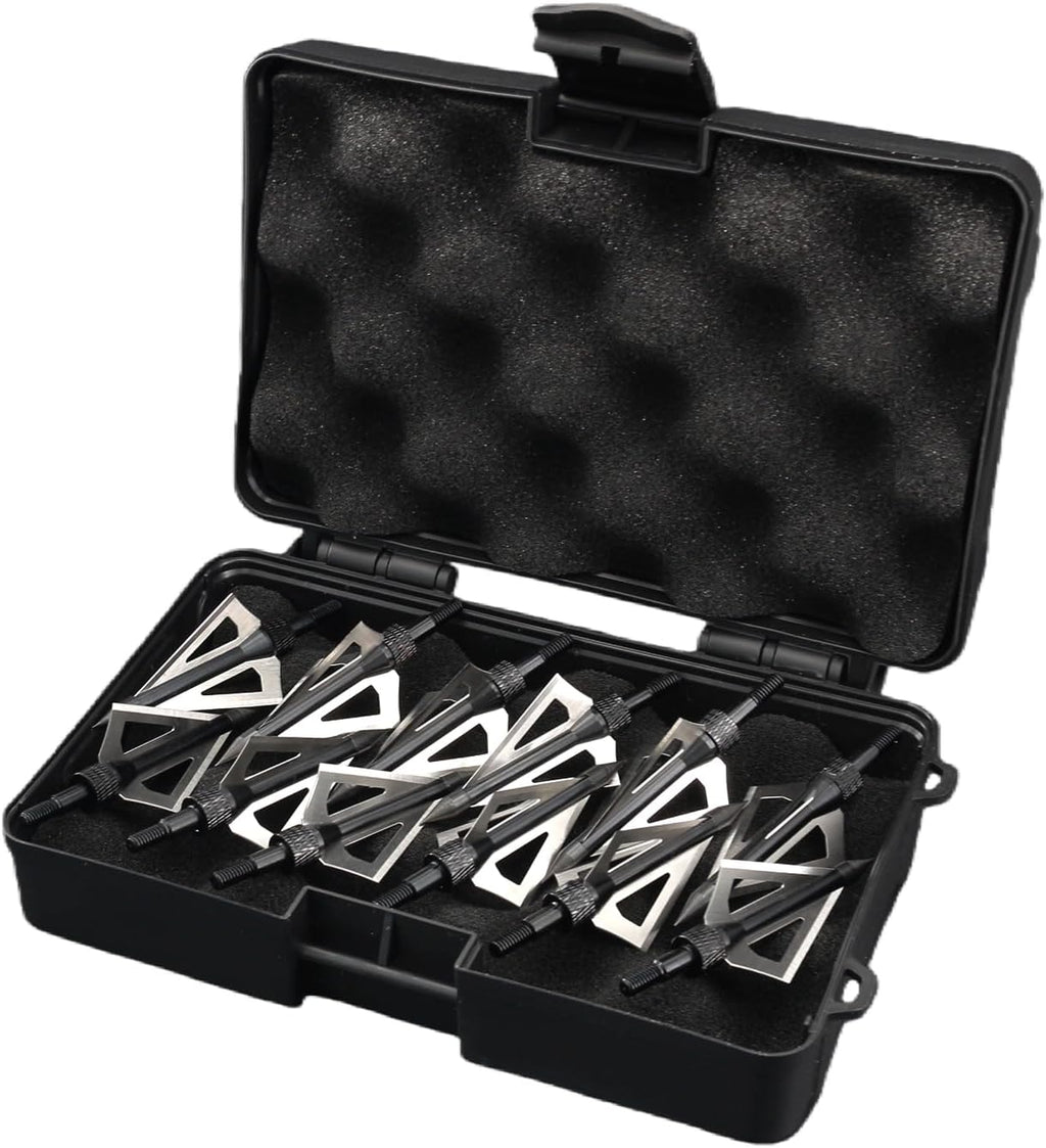Skiennix 12Pcs Hunting Broadheads - Durable 3 Fixed Blades with Portable Case for Crossbow & Compound Bow